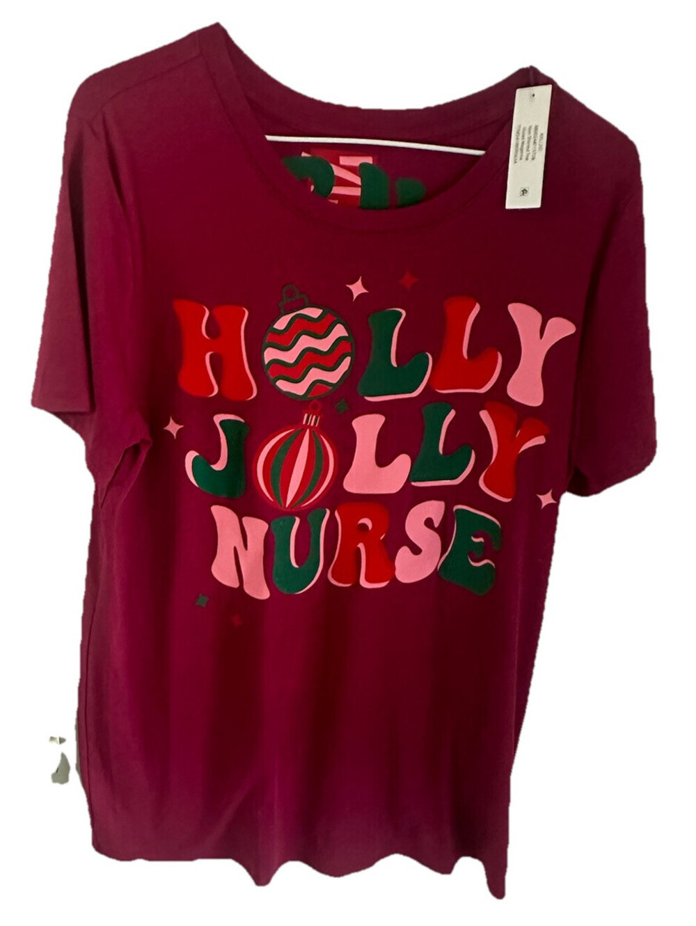 Holly X-mas Jolly Nurse Violet Magenta Christmas Tshirt Women’s XXL Runs Small